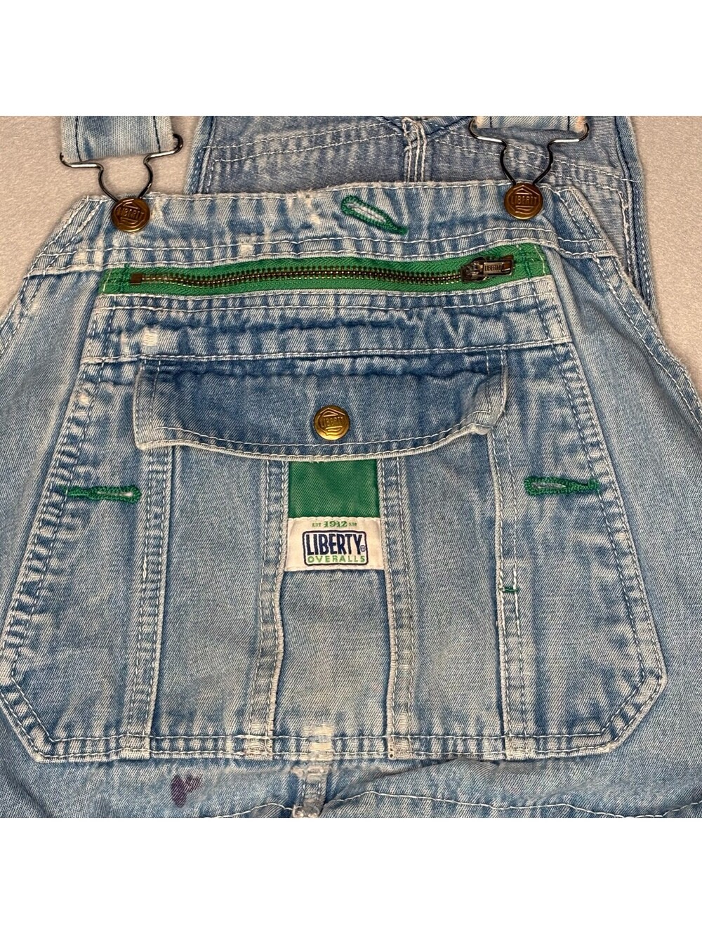 Liberty Overalls Vintage Light Wash Denim Shortalls - Picture 2 of 6